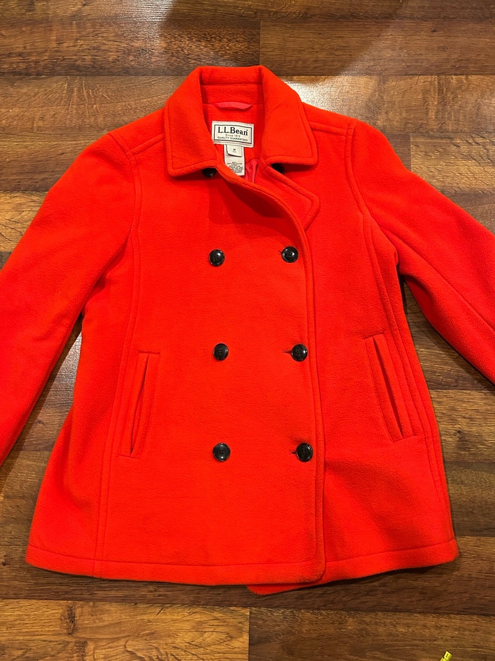 LL Bean Red Fleece Peacoat Jacket Coat Double Breasted Size Medium Petite